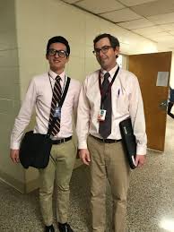 Mr. Reader posing with a student doppelganger